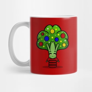 Cute Funny Kawaii Vegan Christmas Tree Brocolli Holiday Cartoon Mug